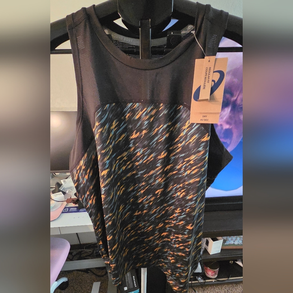 Asics Black and Orange Athletic Tank Top